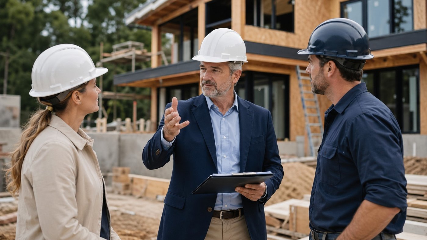 Bauleiter mit Helm auf Baustelle